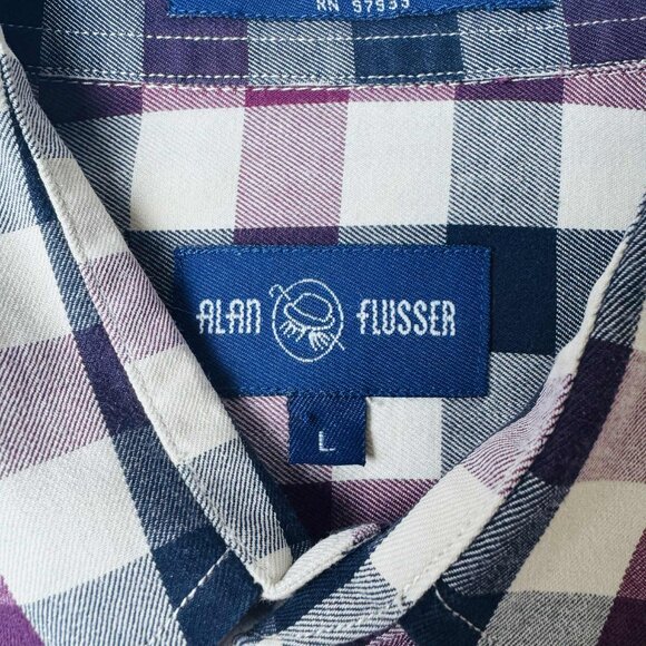 Alan Flusser Men’s Large Gingham Button-Down Shirt – Purple Navy Plaid, 100% Cot - Picture 3 of 8